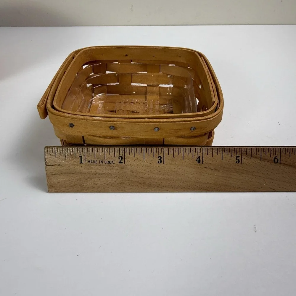 Vintage Longaberger Basket Set Of 2 Brown Handwoven Wood W Plastic Liners USA